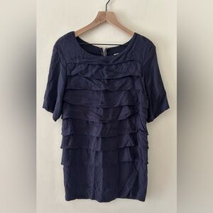 Sandro Navy Blue Horizontal Ruffle Pleated Sheath Dress - Women’s Size 1 (XS)